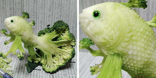 Amazing Food artist Gaku  make leaping fish by using Stalk of Broccoli